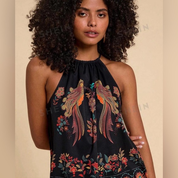 🌺 NWOT SHEIN Halter Neck Bohemian Floral dress Sz XL - Picture 4 of 12